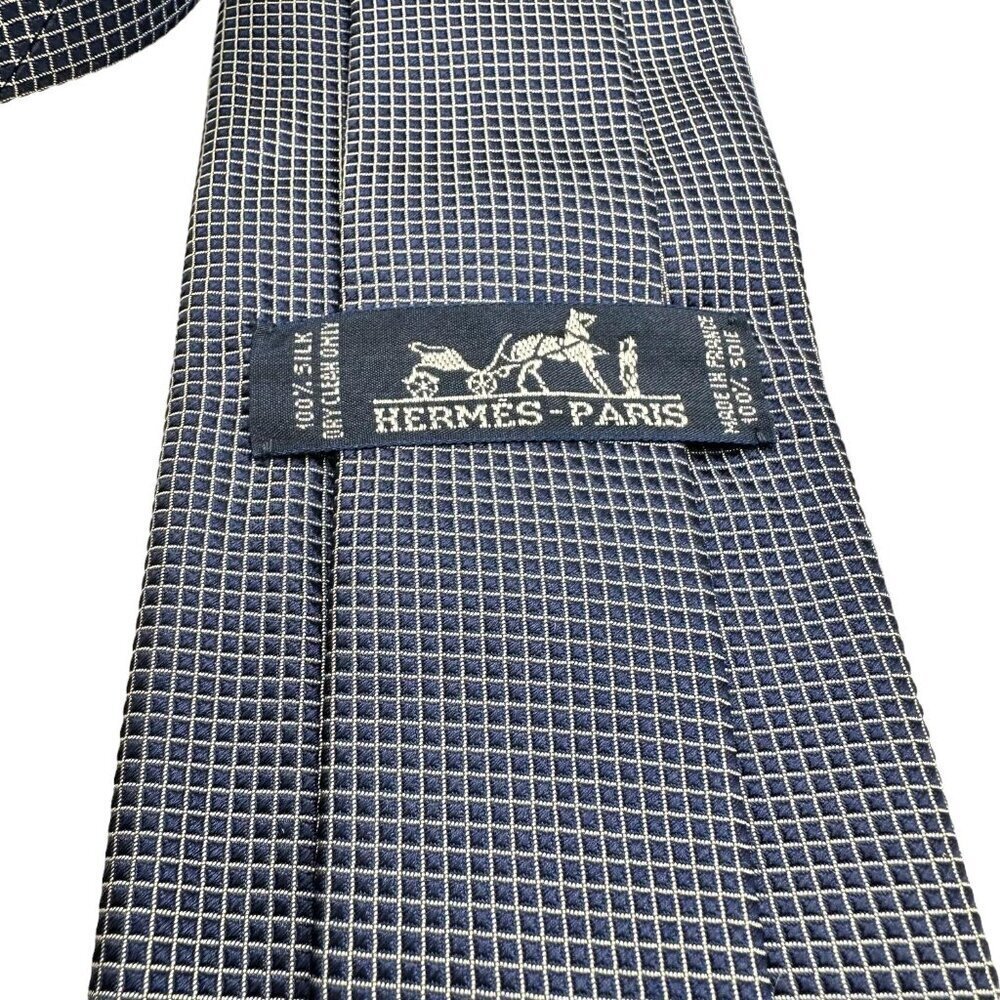 Hermés Paris Men's Classic Black Checked Tie 100% Silk - Picture 7 of 8